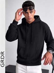 Men's Casual Loose Fit Hoodie Sweatshirt, Fashionable Style, Suitable For Autumn/Winter - Black - View 1
