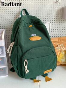 2026 New High-Value Student Backpack, Minimalist Large Capacity Corduroy Middle School Backpack - Green - View 8