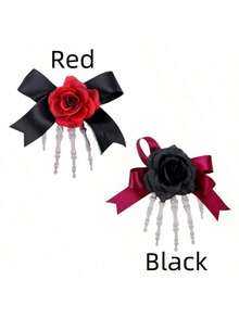 2pcs/Set Jepit Rambut Tulang Tangan Tengkorak Halloween, Jepit Rambut Samping Tangan Hantu Motif Mawar dan Pita Horor untuk Festival Hantu, Aksesori Rambut Pesta, Gaya Acak - MultiWarna - View 6