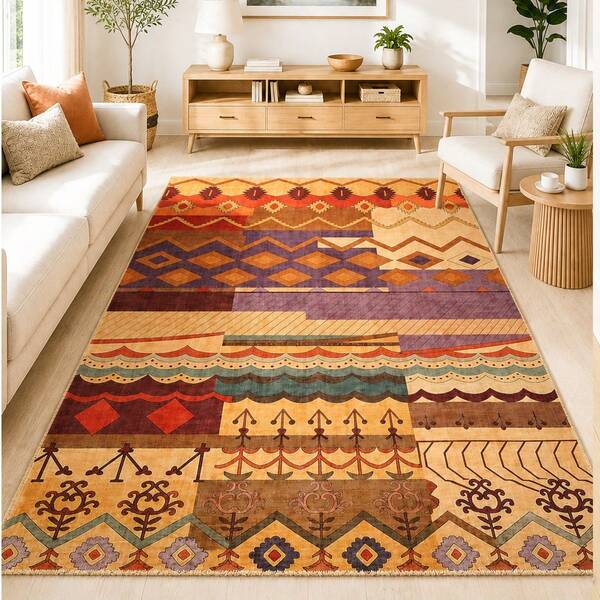 Chilai Home Geometric Striped Abstract Area Rug - Colorful Maximalist Digital Print Floor Mat For Living Room & Bedroom, Made In Turkiye 80x200 Cm, 80x300 Cm,100x200 Cm, 120x180 Cm