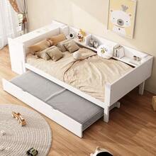 Flat Bed 90 X 200 Cm With Pull-Out Bed, Integrated Desk And Three Side Shelves, Pink. - 白色 - 查看 3