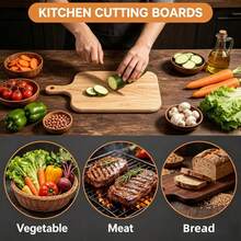 1pc Solid Oak Cutting Board, Double-Sided Washable Kitchen Chopping Board, Suitable For Meat, Vegetables, Fruit, Fish, Perfect Outdoor Camping, Housewarming And Graduation Gift - Maroon - View 5