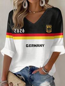 Women's T-Shirt With 3D Print, Three-Quarter Sleeves And V-Neck, Mexico Cup Theme. - Merah - View 4