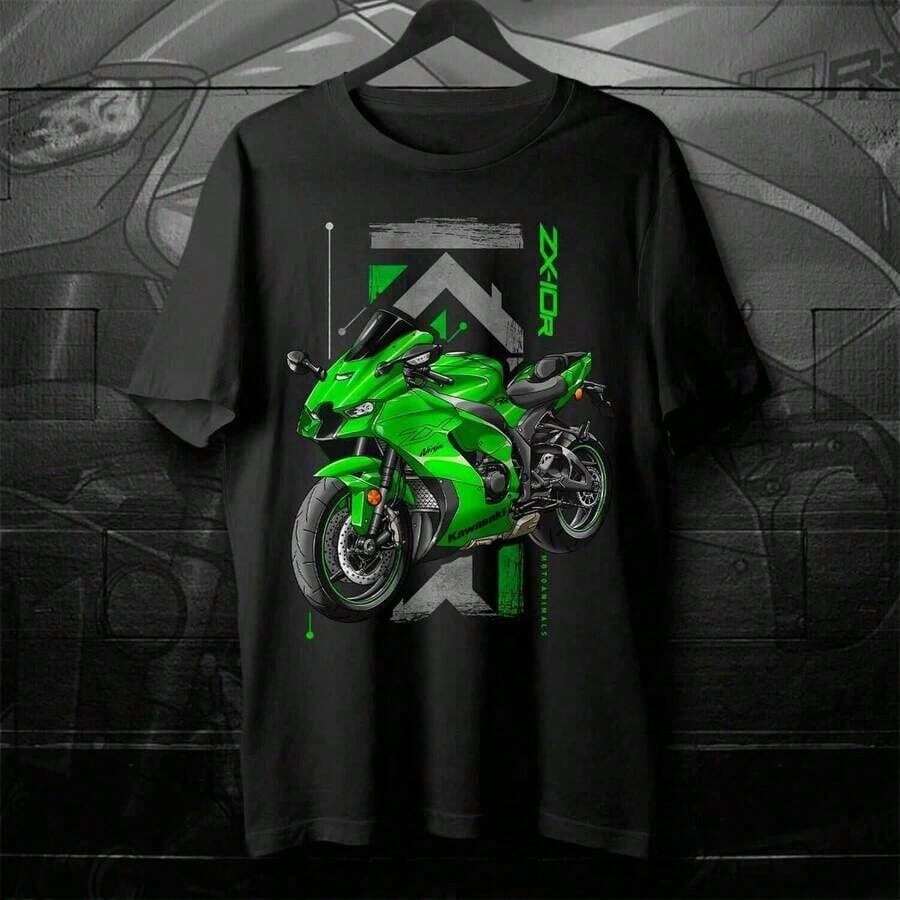 Men's Short-Sleeved Printed T-Shirts, Men's Plus-Size Cotton Clothing, Kawasaki K Logo T-Shirts, Men's Motorcycle Print T-Shirts - 灰色 - 查看 1