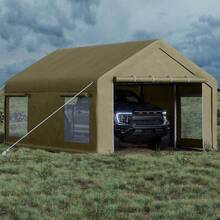 BouPower 12x20 Ft Carport, Car Port With 200 G PE Tarp, Roll-Up Doors, And 4 Windows, For Full-Size Pickups, Bass Boats, Tractors, And SUVs - Yellow - View 1