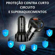 Carregador Veicular Turbo USB 3.0 USB-c USB 3.1A Carregamento Rapido 55w-Inclui cabo de carregamento - carregador + cabo de usb-c - Visão 6