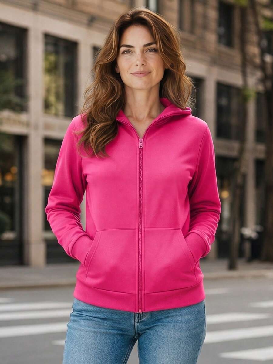 Chimpa Kangaroo Hoodie With Zipper, Winter Sweatshirt - 玫紅色 - 查看 1