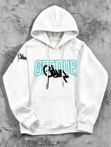 1pc Plus Size Men's Printed Loose Fit Hoodie Sweatshirt | Exquisite Design | Autumn/Winter Essential | Versatile & Easy To Wear, Showcasing Personalized Style - White - View 3