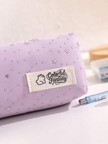 Polka Dot Cute Star Canvas Pencil Case, Simple Fresh Stationery Bag, Zipper Large Capacity Storage Bag, Pencil Box, Perfect For Back To School Stationery Supplies Organization And Storage - Single Piece - View 5