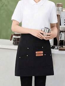 1件廚房帆布圍裙，女款餐廳服務員圍裙，寬腰帶加強縫線，半身圍裙 - 彩色 - 查看 10