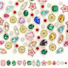 WENSIDUO 50pcs Sew-On Rhinestones, Random Shape Glass Rhinestones, Random Color, Sew-On Crystal Gems With Metal Flat Back And Gold Claw Setting, Suitable For Jewelry Making, Clothing, DIY Crafts, Shoes, Dresses, Jewelry Production - Golden Claw Rhinestones - View 2