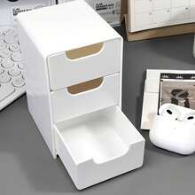 1pc 3-Tier Mini Desktop Drawer Organizer, Small Plastic Storage Box With Drawers, Stackable Lightweight Space-Saving Compact Design, Suitable For Office Supplies - A - View 8