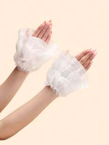 1 par de muñequeras de encaje para mujer primavera/verano, calentadores de muñeca elásticos decorativos, guantes de media-dedo con mangas de trompeta con pestañas - Multicolor - Ver 10