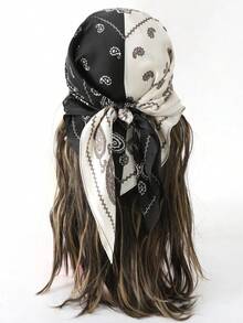 1pc Paisley Print Women's Headscarf, Fashion Headband Suitable For Styling - Black and White - View 2