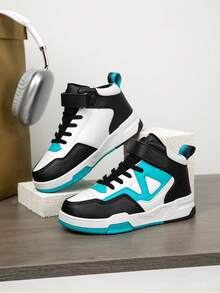 1 Paar Kinder High-Top Sneaker, Indoor/Outdoor Lässig Laufschuhe, leicht, atmungsaktiv, bequem, Schulstil Unisex Kinderschuhe - Blau - Übersicht 2
