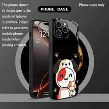 スマホケース：プレミアムな新型強化ガラス作るスマホケース：子犬の人形とふわふわの猫のデザインがSHIされたキュートで楽しい黒い背景、を使うの柔らかいらかく愛らしいスタイル。 - ブラック - チェックする 6