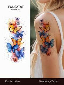 1 pieza Pegatina de tatuaje con patrón de mariposa para mujeres y hombres, tatuaje temporal de mariposa resistente al agua para mano, brazo, pecho, arte corporal, tatuaje falso adecuado para decoración corporal diaria - Multicolor - Ver 1