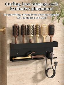 Space Saving Wall Mount Hair Tool Rack For Styler,Heat Resistant Aluminum Organizer Holds All Curling Barrels&Round Brushes,Built-In Plug Holder Prevent Tangled Cords Bathroom Vanity Storage,Curling Barrel Brush Holder,Cord Plug Hook,Wall Bracket - Multicolor - View 3