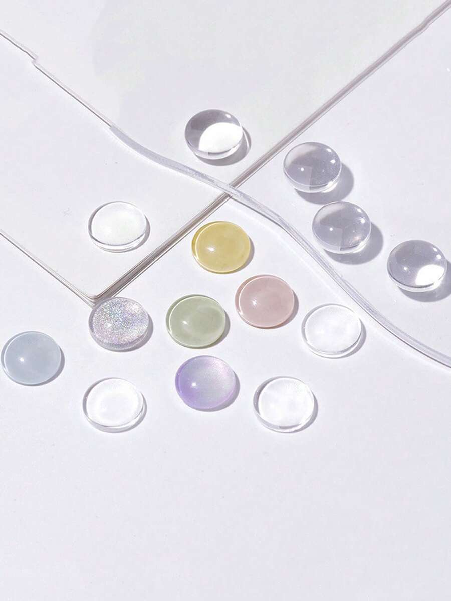40 piezas de tarjetas de exhibición de color de vidrio transparente con diseño de ondas de agua, paleta de colores redonda para arte de uñas para salón de uñas - transparente - Ver 1