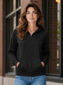 Jaqueta Flanelada Canguru Chimpa com Capuz e Zíper Blusa de Frio Inverno - Preto - Visão 1