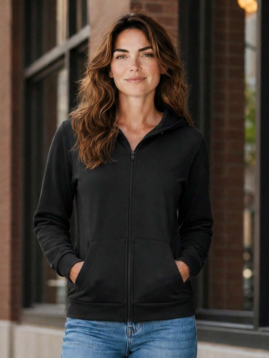 Jaqueta Flanelada Canguru Chimpa com Capuz e Zíper Blusa de Frio Inverno - Preto - Visão 1