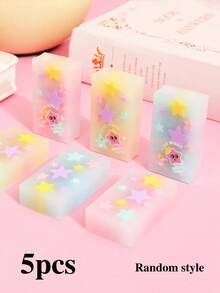 5pcs Star-Shaped Jelly Erasers, Low-Dust Ultra-Clean Cartoon Erasers, No-Trace High-Aesthetic, Suitable For Learning, Writing, First Day Of School - Multicolor - View 9