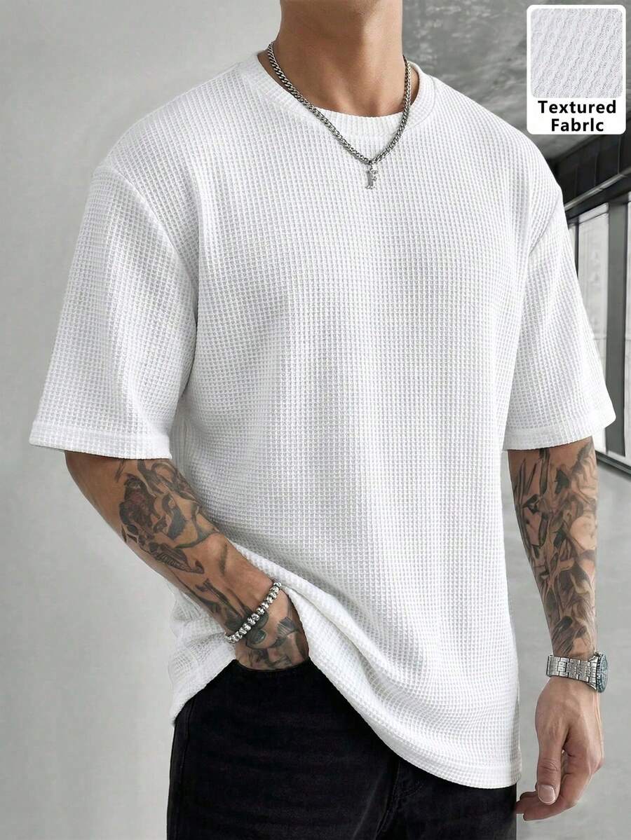 HUEFORM Men's Casual Solid Color Crew Neck Short Sleeve T-Shirt With Loose Fit - 白色 - 查看 1