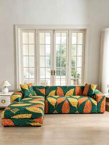 1pc Botanical Pattern Printed Sofa Cover, Dust-Proof And Stain-Resistant, Elastic One-Piece Full Coverage Sofa Protector, Living Room Home Decor, 1/2/3/4 Seater Sofa Decoration, All Season Universal, Machine Washable, Pillowcase Not Included - Green - View 1