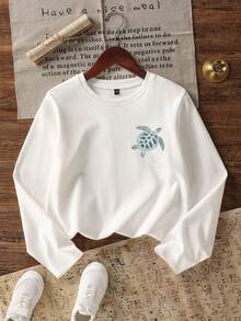 Teen Girl Casual Fun Print Crew Neck Pullover Long Sleeve T-Shirt, Autumn/Winter Top - White - View 5