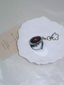 1pc Metal Keychain With Portable Makeup Mirror, Y2K Style Bag Charm, Sweet & Cool Fashion Pendant - Black - View 4
