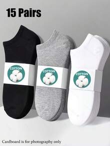 15/20 Pairs Unisex Pure Cotton Boat Socks, Low-Cut Breathable Solid Color Sweat-Absorbing Casual Sports Short Socks, Family Multi-Pack - Multicolor - View 6