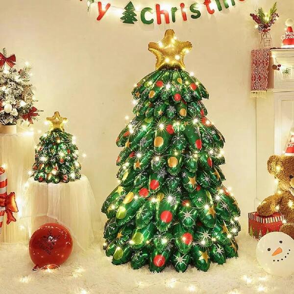 Christmas Balloons 4D Christmas Tree Self-Standing Balloons Inflate With Air Mylar Foil Balloons For Christmas Party Indoor Decorations