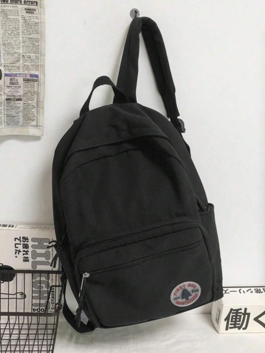 Back To School Season New Solid Color Letter Logo Backpack/Laptop Bag. Large Capacity, Multi-Pocket Compartment Design With Zipper. Handbag, Crossbody Bag, Backpack Style, Suitable For Women, Men, College - Black - View 1