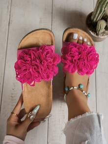 Sandalias de plataforma de corcho con strass y doble hebilla de punta abierta para mujer - Rosa Fucsia - Ver 4