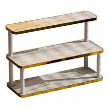 1 pieza Organizador de escritorio de madera maciza dorada de lujo, estante de almacenamiento de cosméticos vintage de varias capas, estante de almacenamiento multifuncional para el hogar, estante de especias de cocina, soporte para tazas de café, puede contener lápices labiales, perfumes y tazas de té, estante de exhibición de encimera ahorrador de espacio - Dorado - Ver 6