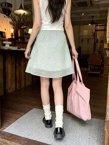 Summer Fresh Plaid Skirt With Bow Tie - Mint Green - View 11