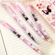 Rose & Butterfly Print Direct Liquid Gel Pen Set, 4pcs, 0.5mm Needle Tip, Quick-Dry Black Ink, Cap-Off Ballpoint Pens, INS Style, Student Exam Practice, Office Writing, Stationery Gift Box, Birthday Gift - Sets - View 5