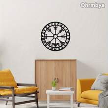 OHRMBYA Arte de Pared Brújula Vikinga - Decoración de Metal Estilo Bohemio, Diseño Intrincado de Runas Nórdicas, Duradero y Resistente a la Intemperie, Adecuado para Uso en el Hogar y la Oficina, Interior y Exterior, Decoración de Pared de Metal - A - Ver 4