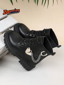 2026 New Girls' Cute Fashion Boots, All-Season Low-Top Boots, Heart Chain Decor, Preppy Outdoor Style Fashion Boots, Simple Versatile Comfortable Non-Slip Wear-Resistant - Black - View 7