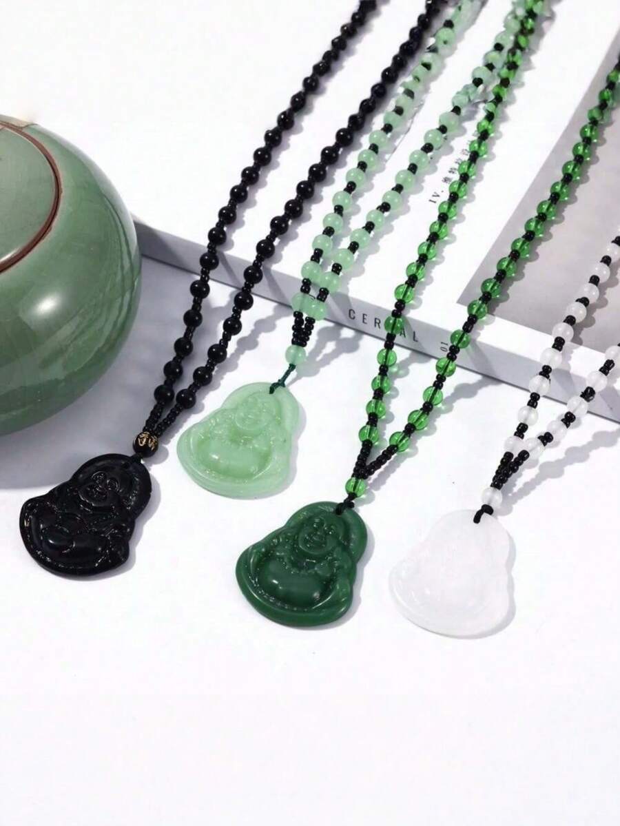 1pc Feng Shui Buddha Pendant, Exquisite Carved Buddha Pendant Necklace For Women - Unique Vacation Accessory, Perfect For Spiritual Travelers And Buddha Enthusiasts - Multicolor - View 1