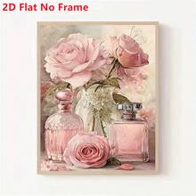 1 peça de tela sem moldura 2D plana, pintura artística de rosa cor-de-rosa e frasco de perfume, decoração de parede em tela, adequada para casa, escritório, sala de estar, quarto e café - presente perfeito para Halloween, Natal, estética vintage - C - Ver 6