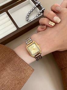 Oval-Shaped Women's Quartz Watch With Arabic Numeral Dial, Fashionable Mid-Century Style, Suitable For Daily Wear, Gifts And Parties - Silver and Gold - View 5