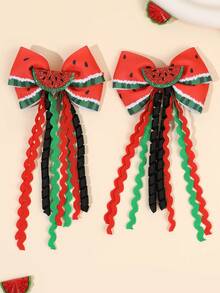 2pcs Red And Pink Fabric Hair Bows For Kids,Watermelon & Fruits Ribbon Hair Clips, Hair Barrettes Summer Holiday Essentials Gifts Hair Accessories - Multicolor - View 1