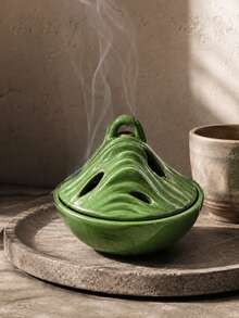 Wabi-Sabi Layered Mountain Resin Backflow Incense Burner With Lid, Dark Green / Coffee Brown / Beige Ink Splatter 3 Colors, Hollow Cloud Mist Smoke Design, Yoga Meditation, Tea Room Zen Sitting, Study Room Quiet Mind Incense Burner, Living Room Entrance Zen Relaxing Atmosphere Desktop Decor, Housewarming Healing Feng Shui Craft - Cangshan Incense Burner - View 1
