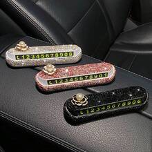 Women's Car Decor Rhinestone Camellia Temporary Parking Number Plate Creative Car Interior Accessory Phone Number Plate For Moving Car Ornament - Camellia-shaped Diamond-encrusted Parking Sign - View 3