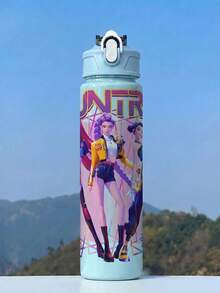 1pc 5 K-POP Girl Group Style Anti-Spill Flip Top Sports Water Bottle, Car Accessory, Back To School, Portable Fashion Design, 800ml Travel Cup With Strap, Straw And Lid, Cute Design, High Quality, Leak-Proof, Shock-Resistant, Durable Outdoor Sports Water Cup, Large Capacity Portable Cup, Suitable For Short Trips, Hiking, Picnic, Running, Fitness, Mother's Day - One Size Fits All - View 12