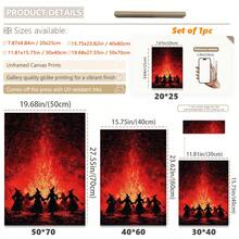 1pc Framed Canvas Wall Art, Vintage Red Fire Witch Gathering, Four Witches Holding Hands In Dark Forest, Gothic Dark Academia Eerie Halloween Witch Atmosphere Wall Decor - Campfire Witch - View 3
