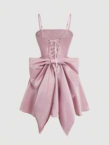 MOD Women's Solid Color Dress With Thin Straps And Large Decorative Bow On The Back - 羅莎 - 查看 1