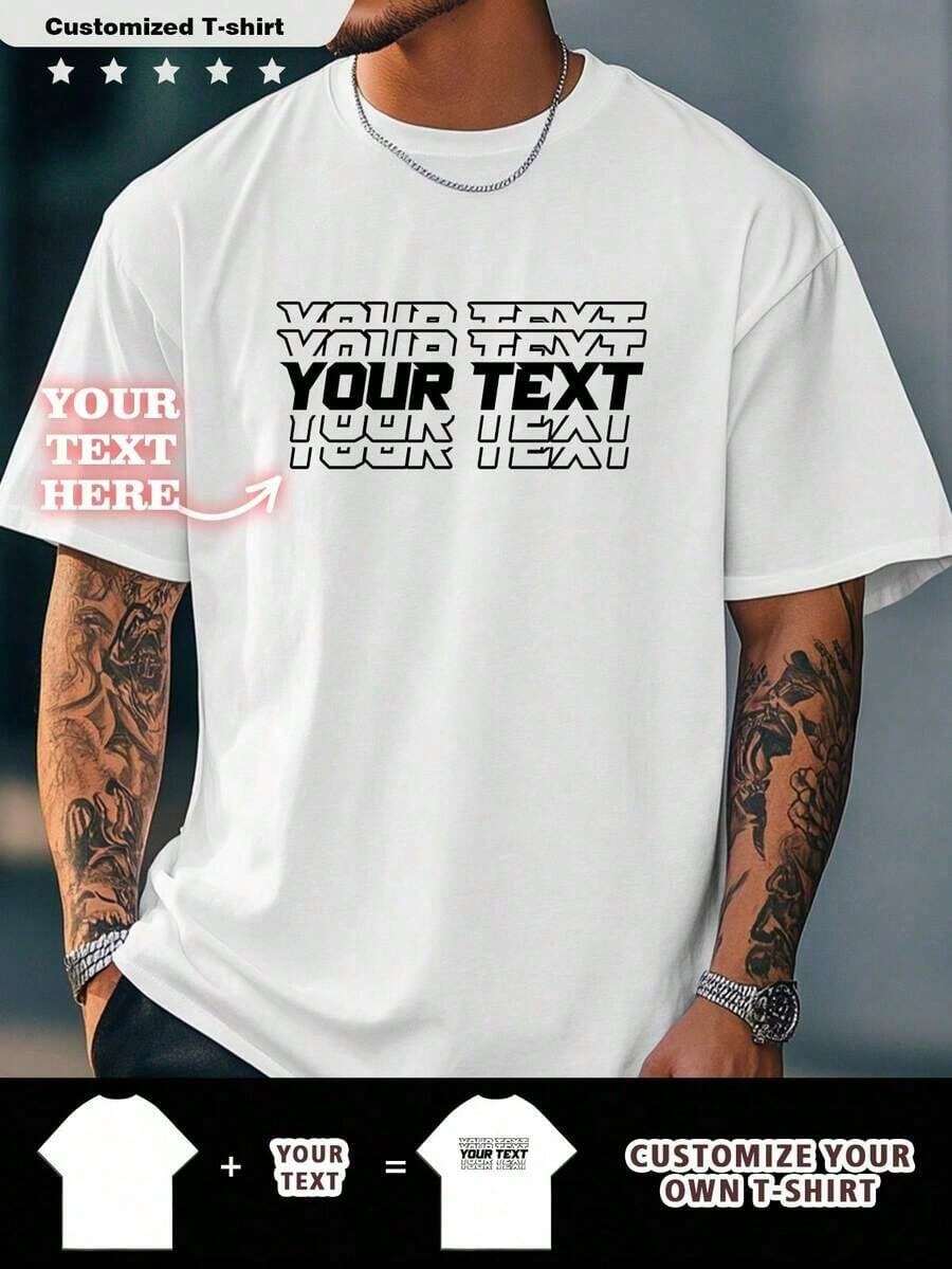 Camiseta personalizada con texto personalizable para hombres, personaliza tu texto, nombre, texto personalizado para jóvenes/amigos/ídolos/parejas/familia/fiestas/escuela/deportes/mascotas - Blanco - Ver 1