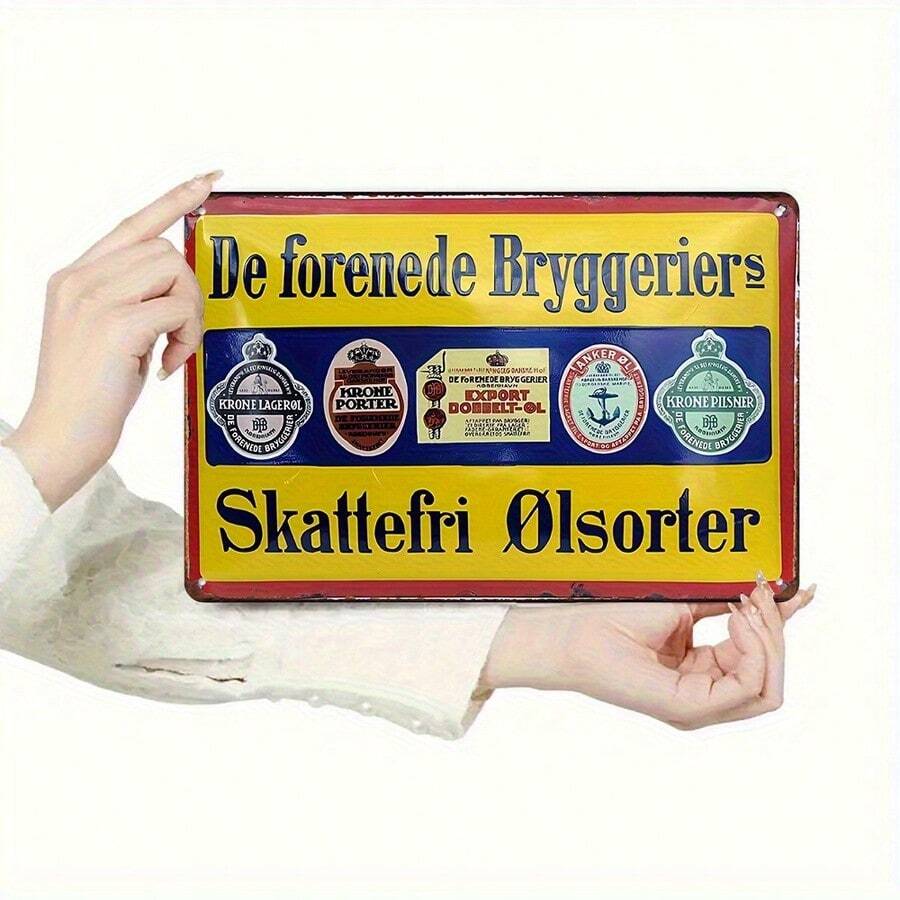 1pc Vintage Danish Beer Brand Metal Tin Sign 20.32cm x 30.48cm - Retro Brewery Wall Art with Vibrant Yellow & Blue Design, for Man Cave Bar Cafe Garage Decor, Collectible Gift for Beer Enthusiasts, Beer Accessories, 2D Flat, Perfect for Room Decor - 1PC - Übersicht 1